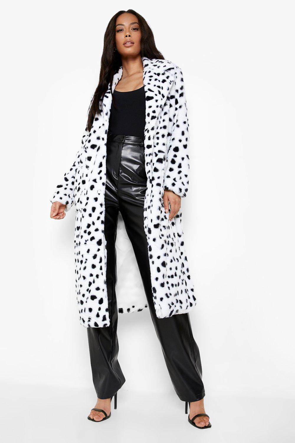 long dalmatian faux fur coat