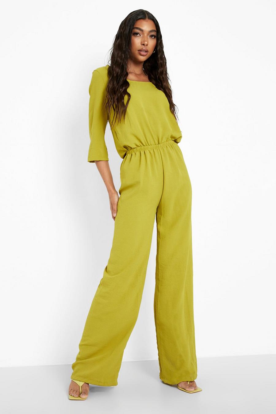 Chartreuse Tall 3/4 Sleeve Scoop Neck Wide Leg Jumpsuit image number 1