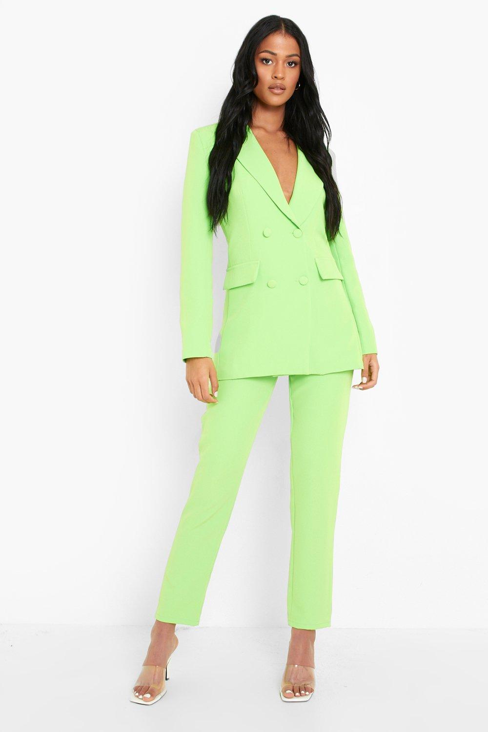 neon green pants suit