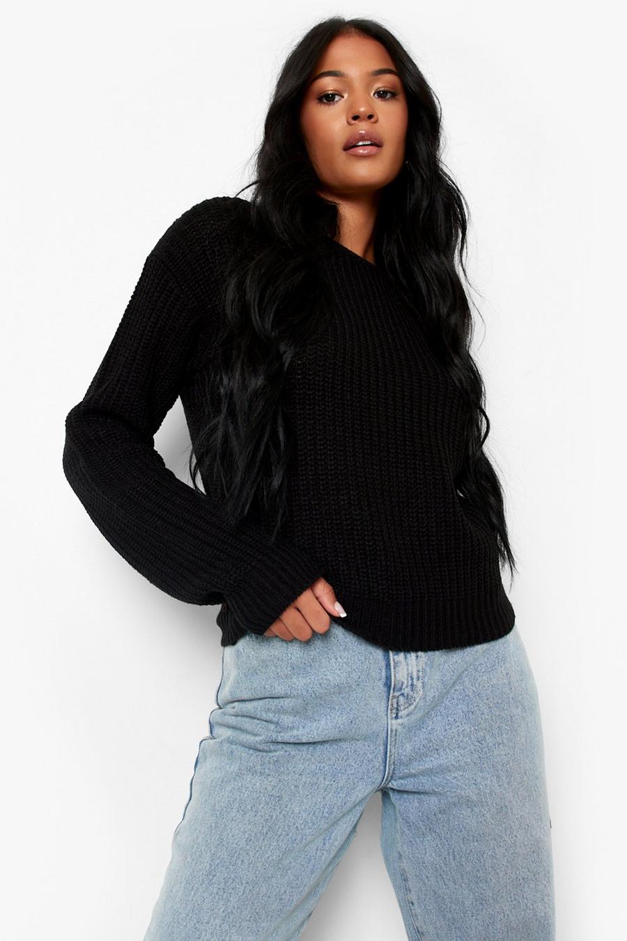 Black Tall Basic Recycled Crew Neck Crop Sweater image number 1