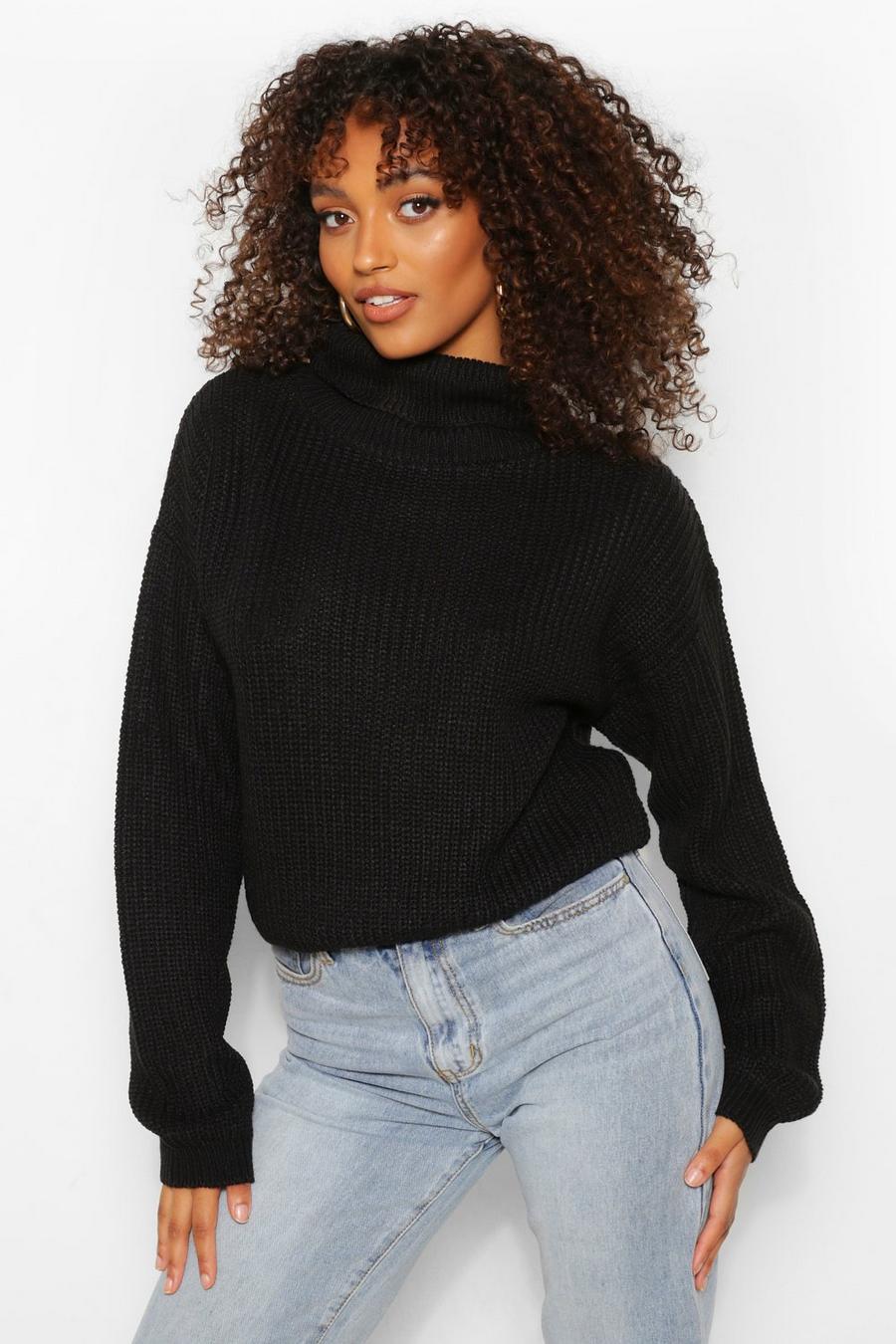 Black Tall Basic Recycled Roll Neck Crop Jumper image number 1