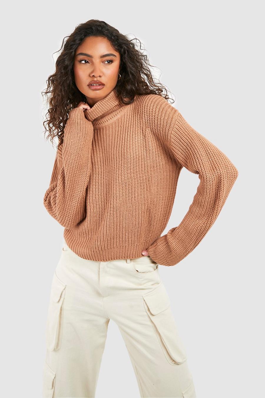 Tall kurzer Rundhals-Pullover, Camel image number 1
