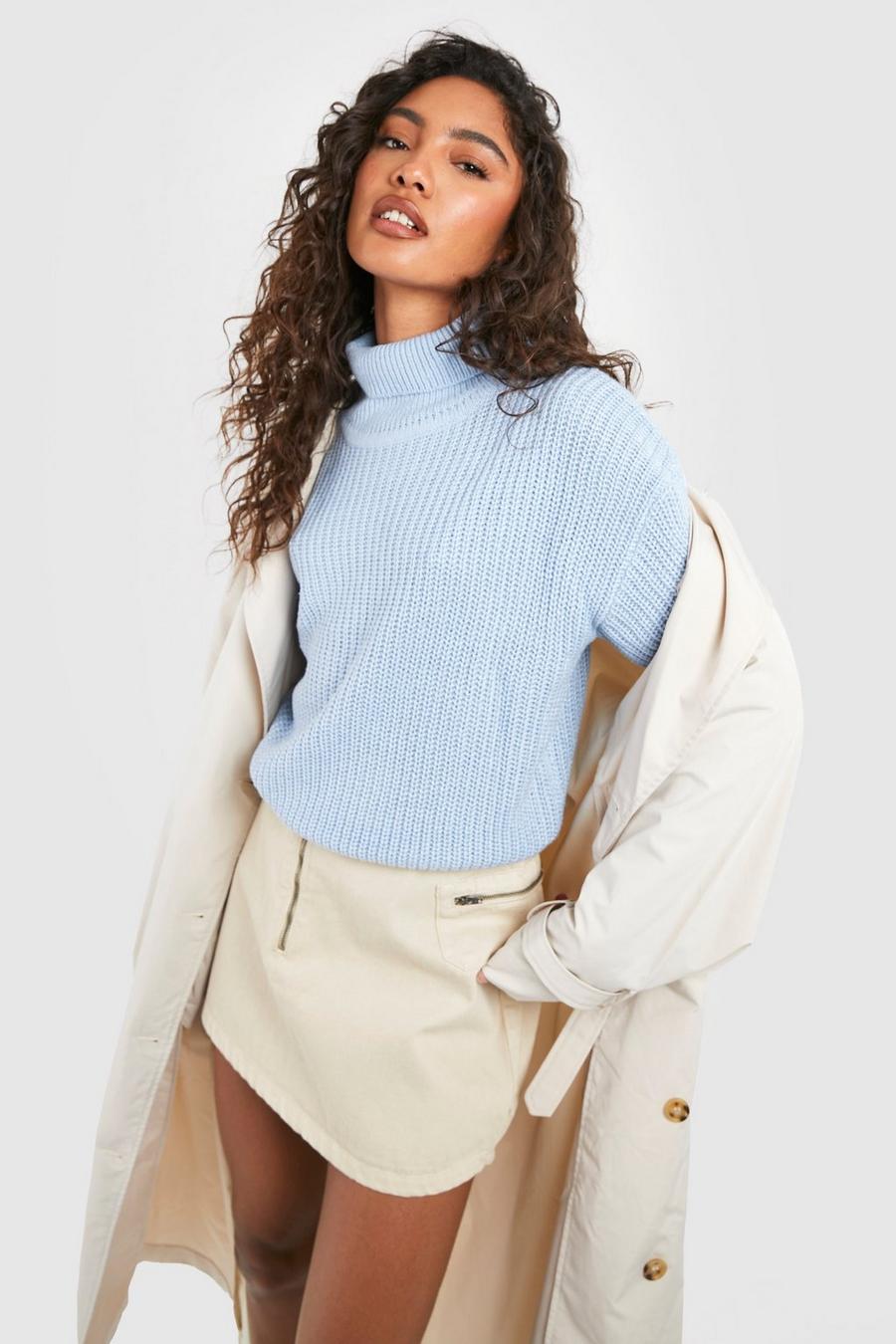 Denim Tall Basic Recycled Turtleneck Crop Sweater image number 1