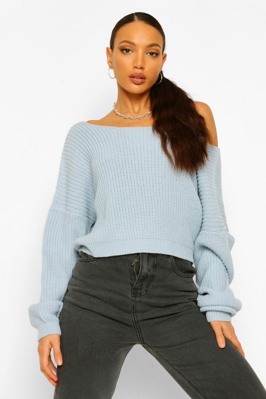 Sky Tall Basic Recycled V Back Crop Sweater image number 1