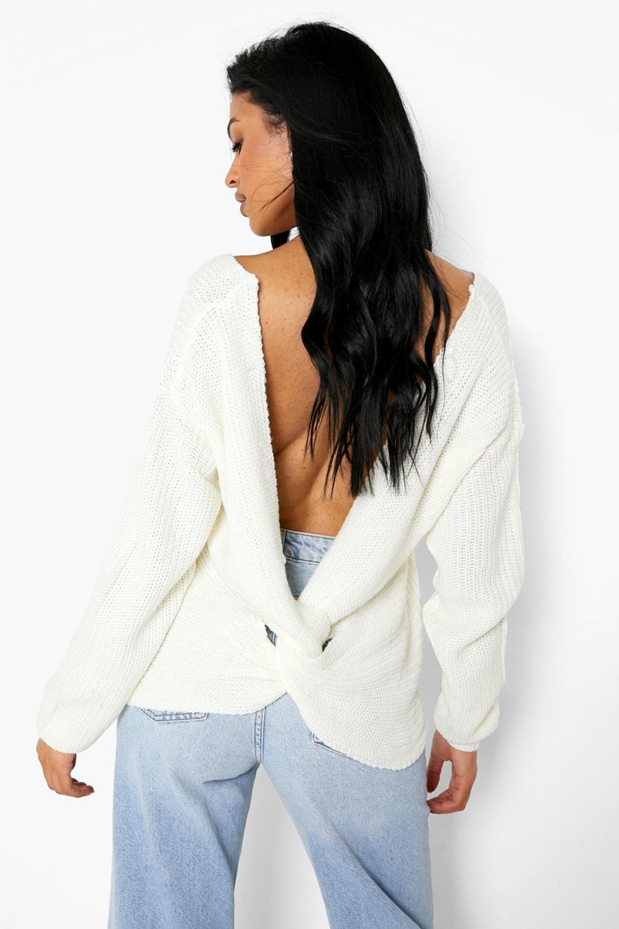 Cream Tall Recycled Twist Back Sweater image number 1