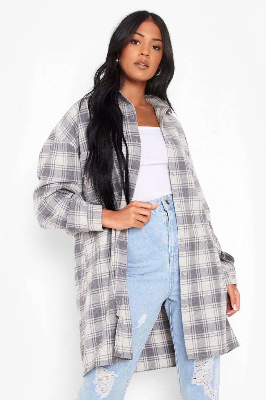 Grey Tall Oversized Check Shirt image number 1