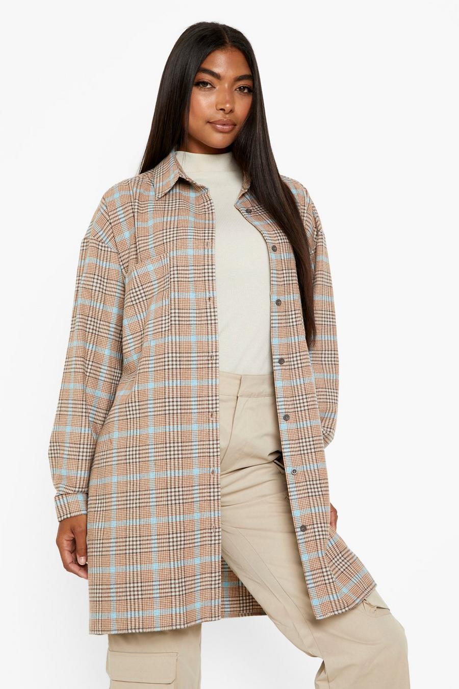 Taupe Tall Oversized Check Shirt image number 1