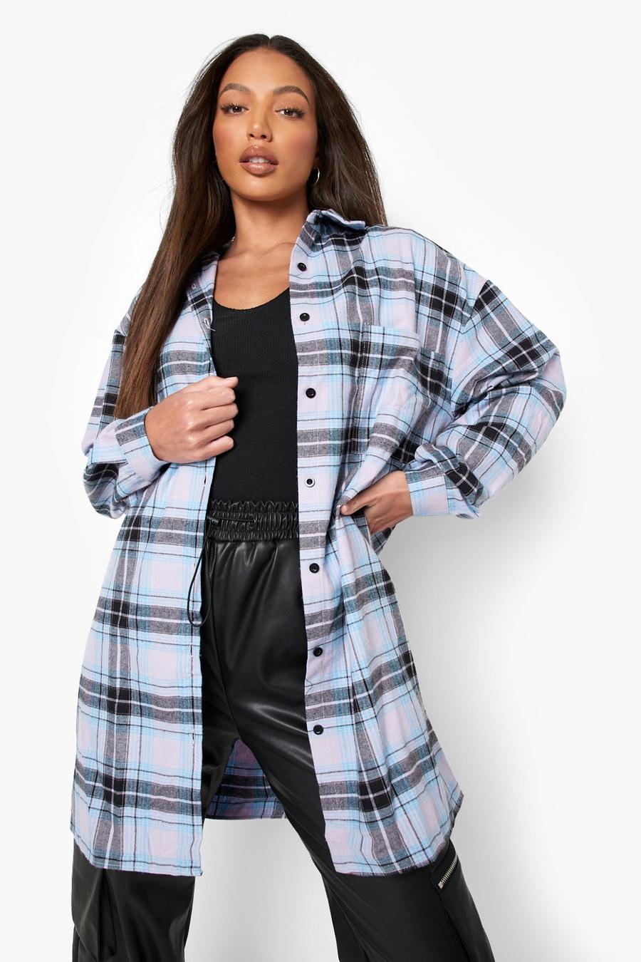 Blue Tall Oversized Check Shirt image number 1