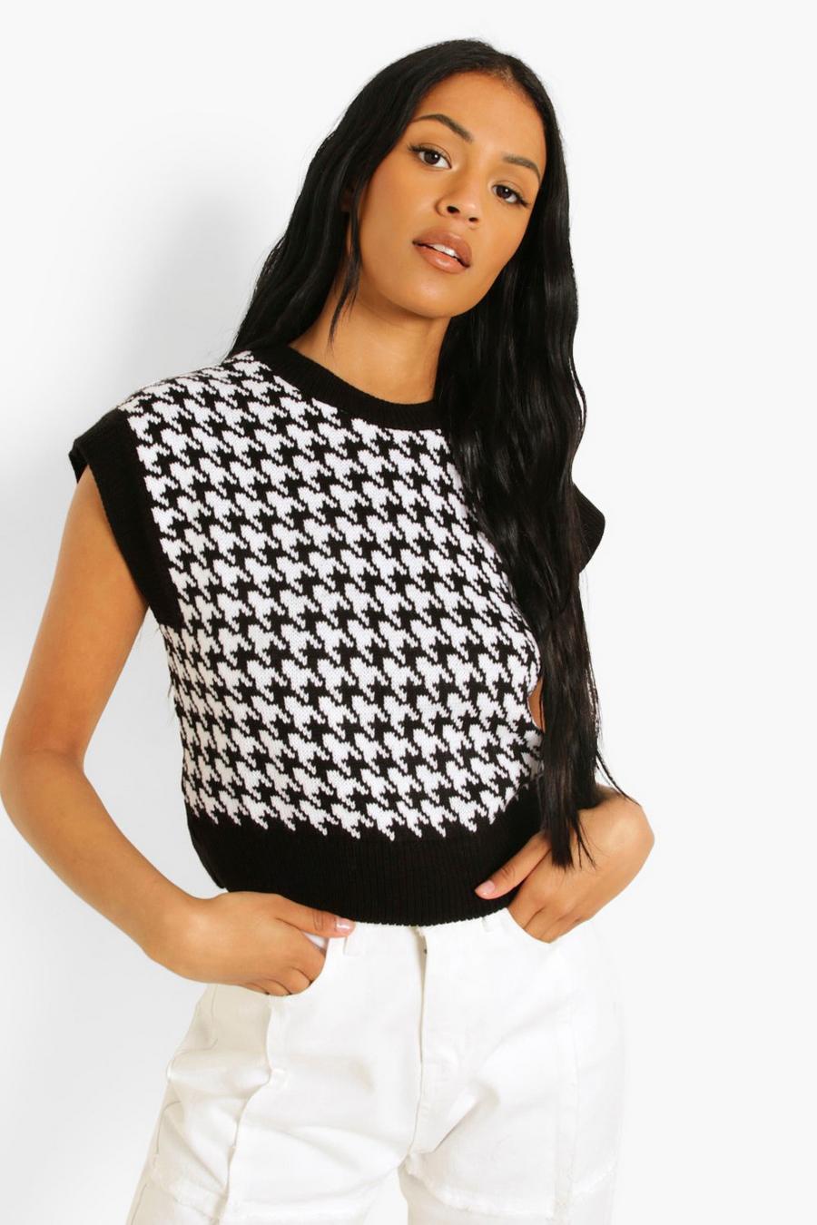 Black Tall Knitted Dogtooth Tank Top image number 1
