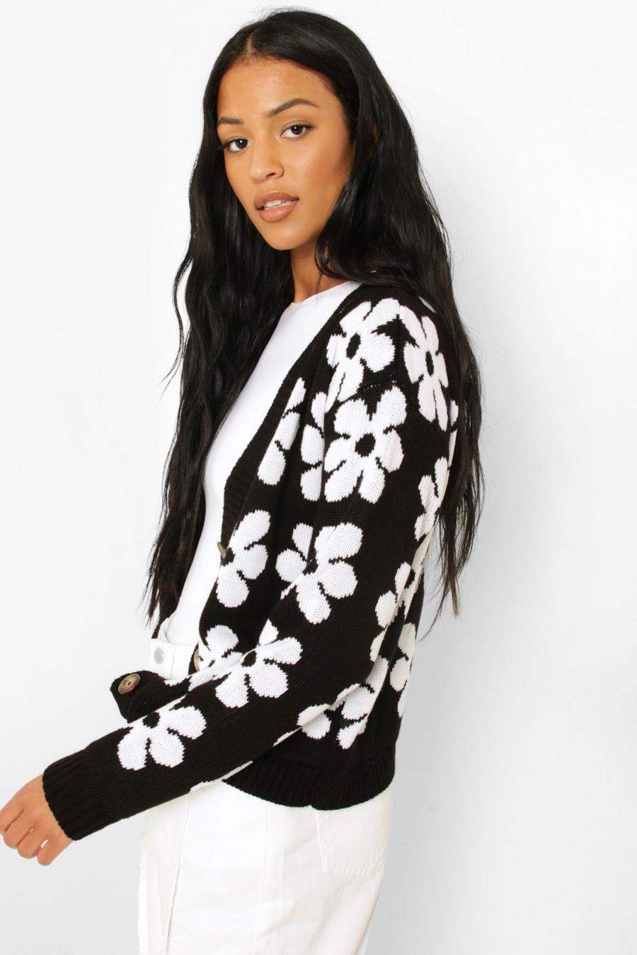 Black Tall Floral Cropped Cardigan image number 1