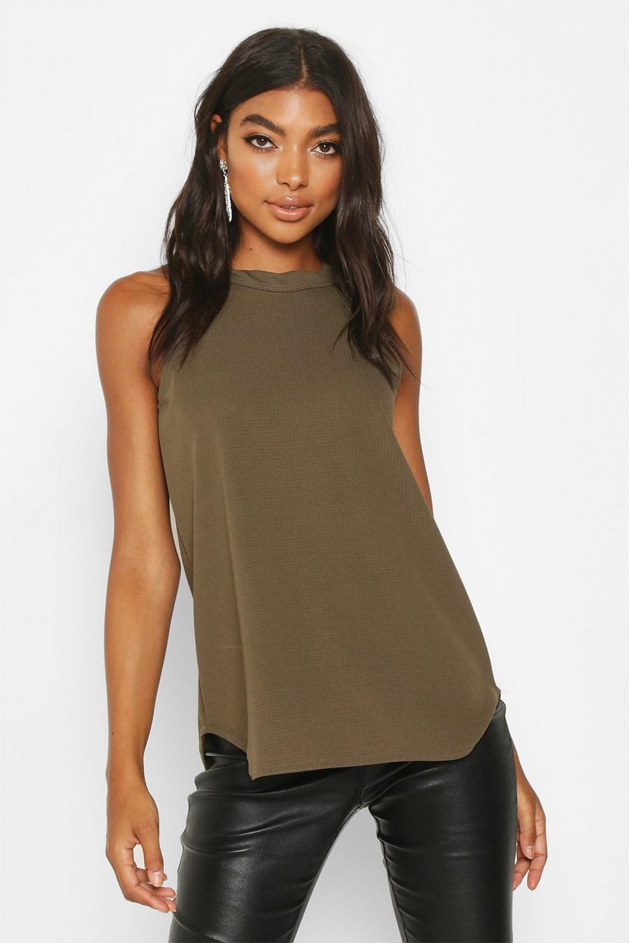 Khaki Tall High Neck Strap Top image number 1