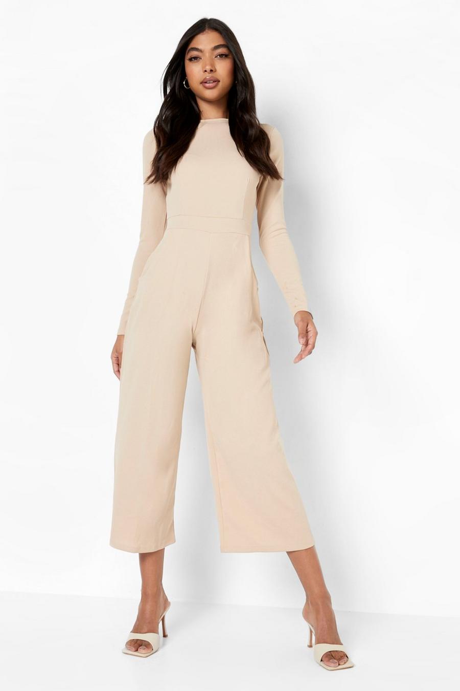 Stone beige Tall Recycled Long Sleeve Tailored Jumpsuit
