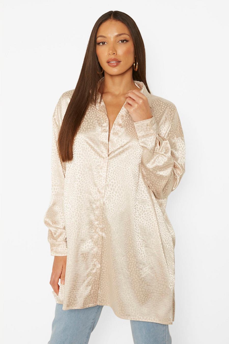 Stone Tall Leopard Satin Oversized Shirt image number 1