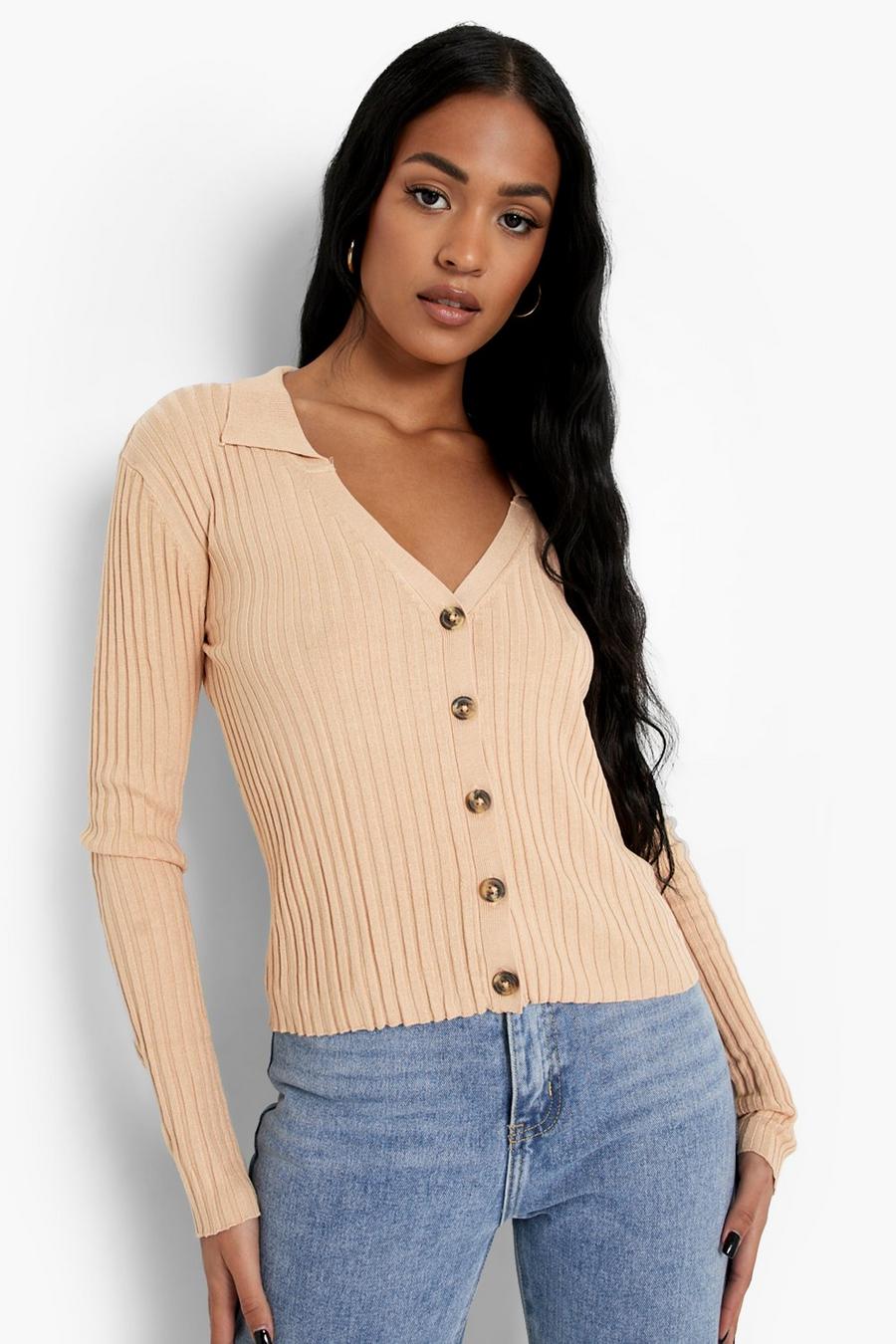 Blush Tall Knitted Rib Collared Cardigan image number 1