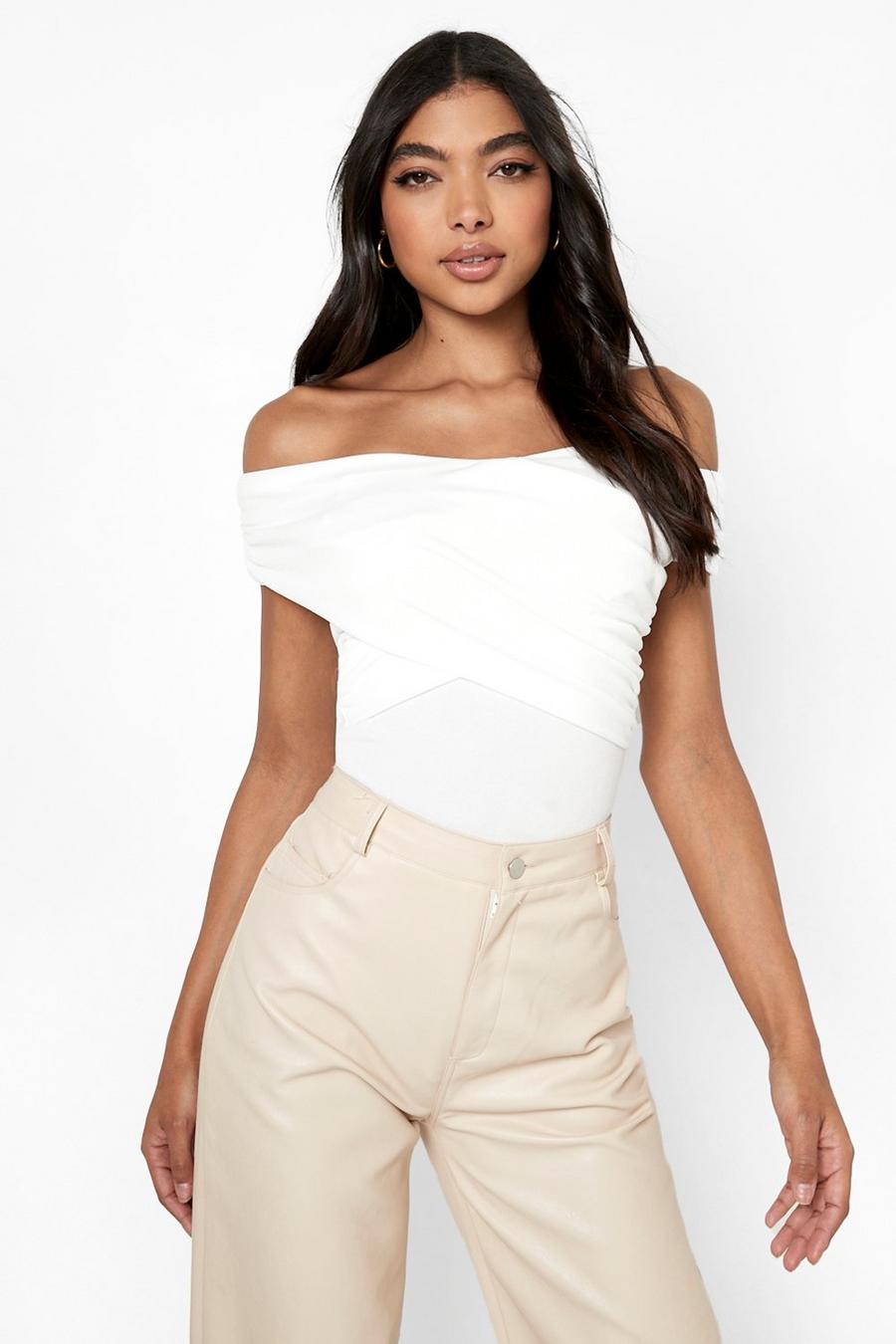 Ivory Tall Bardot Ruched Detail Bodysuit image number 1