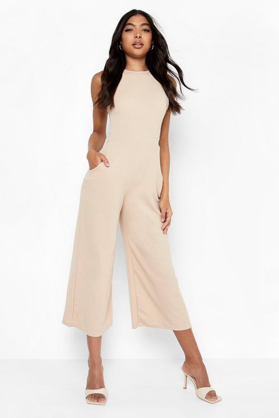 Stone beige Tall Recycled Sleeveless Tailored Jumpsuit