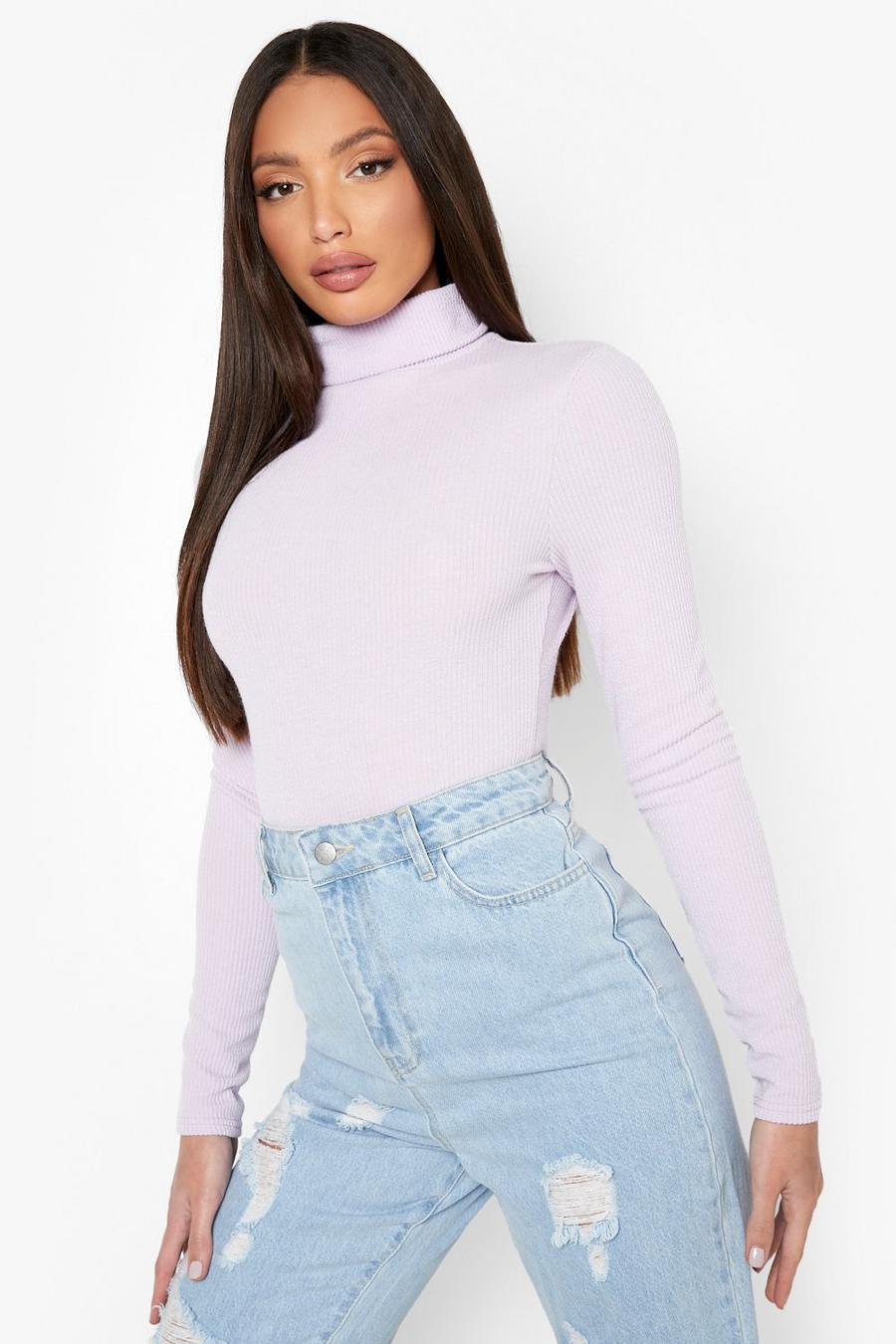 Lilac Tall Recycled Rib Turtleneck Bodysuit image number 1