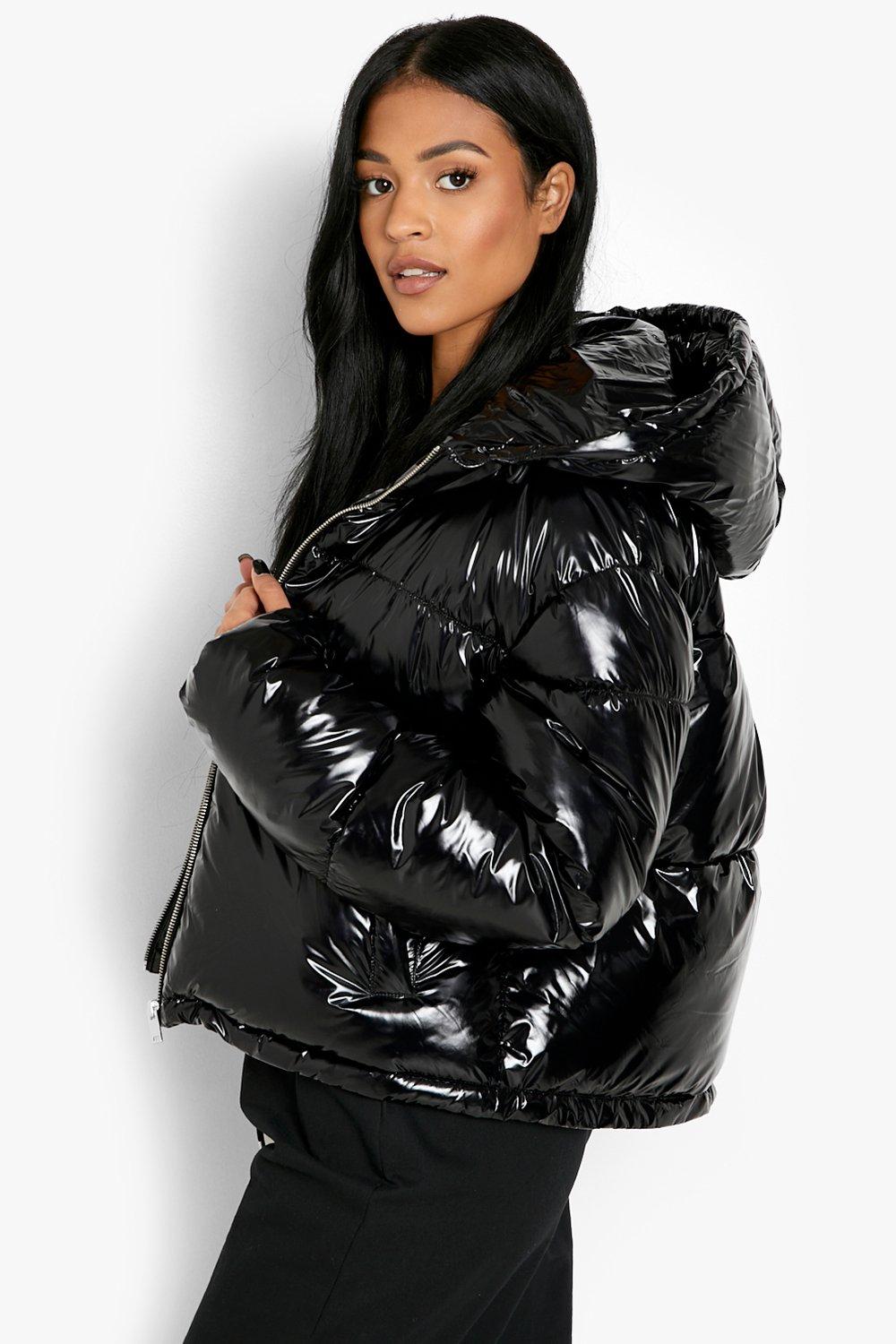  TZYY Women's Shiny Cropped Puffer Jacket, Pu Leather Metallic  Quilted Short Down Coat, Packable Light Winter Down Jacket : Clothing,  Shoes & Jewelry