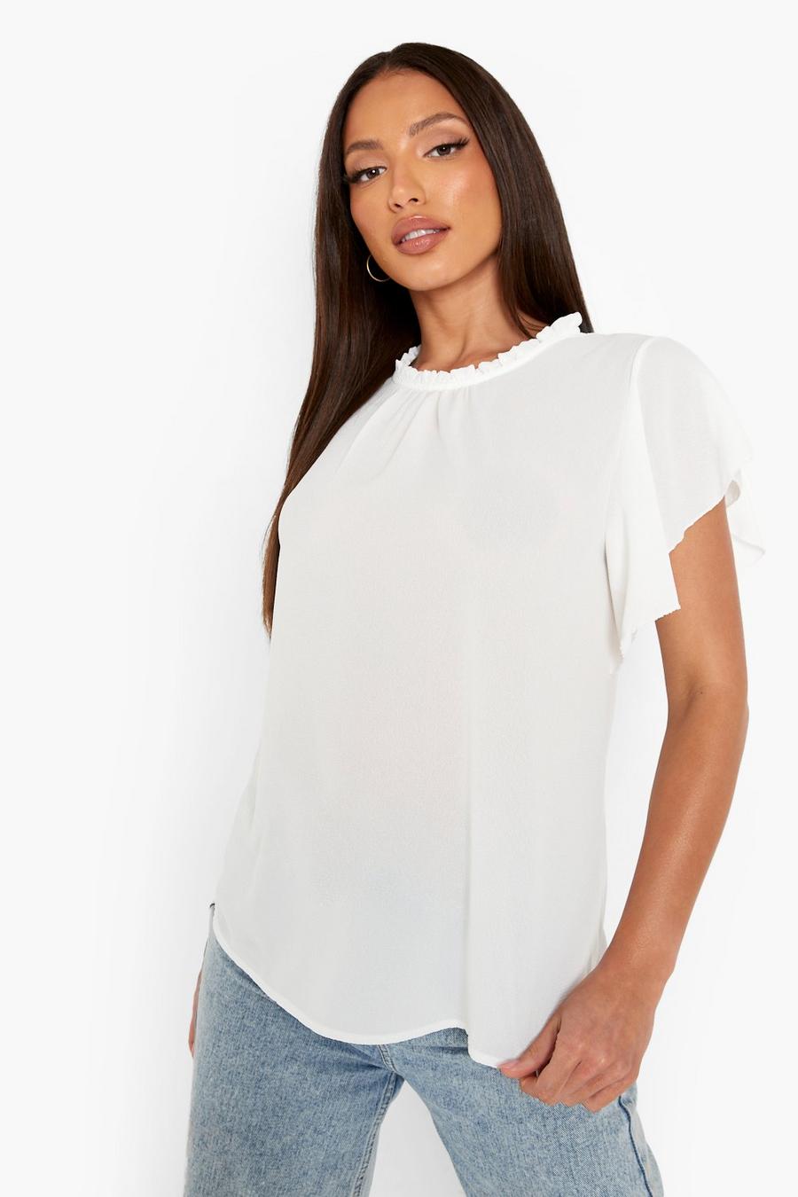 White Tall Woven Frill Sleeve And Neck Blouse image number 1