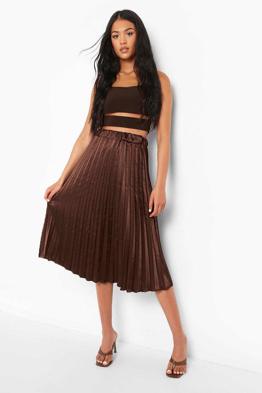 Metallic pleated skirt clearance boohoo