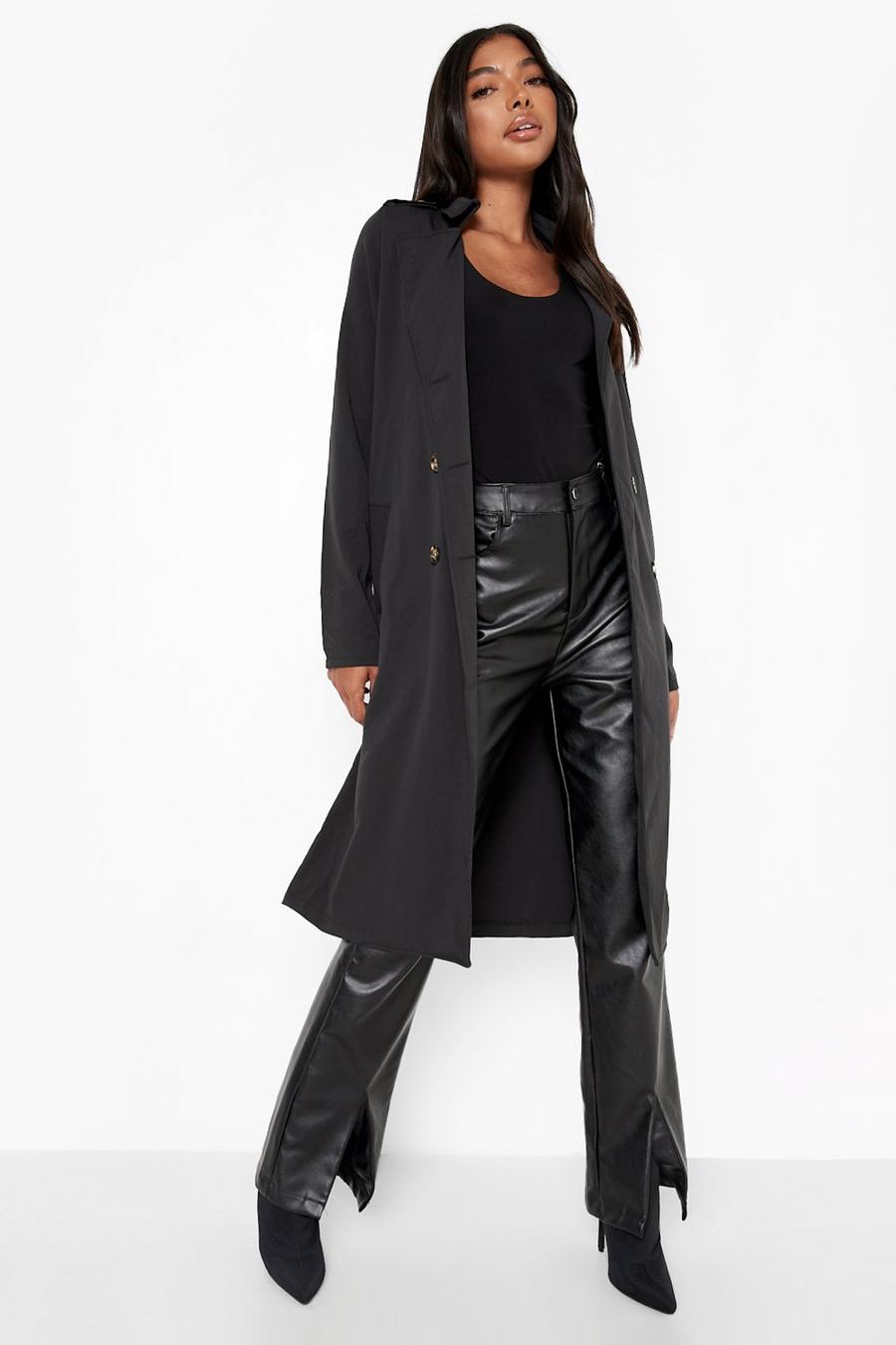 שחור מעיל טרנץ' בסגנון שימושי עם כפתורים לנשים גבוהות image number 1
