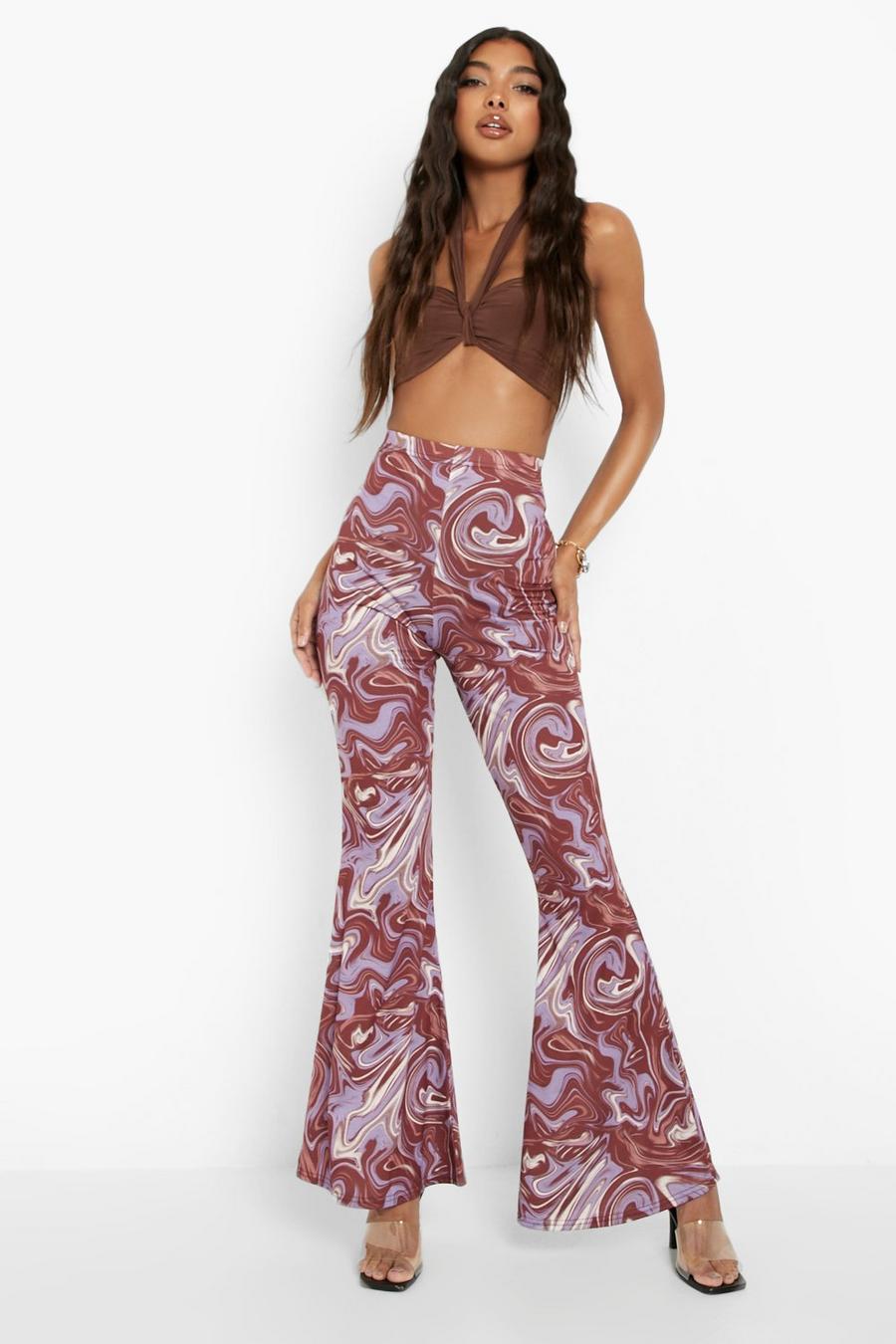Chocolate Tall Marble Print Flare Pants image number 1