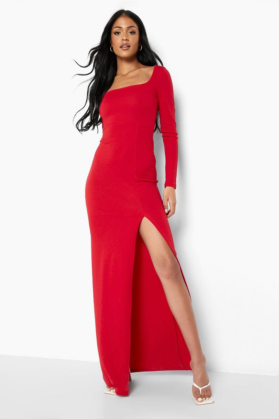 Tall Square Neck Split Maxi Dress, Red image number 1