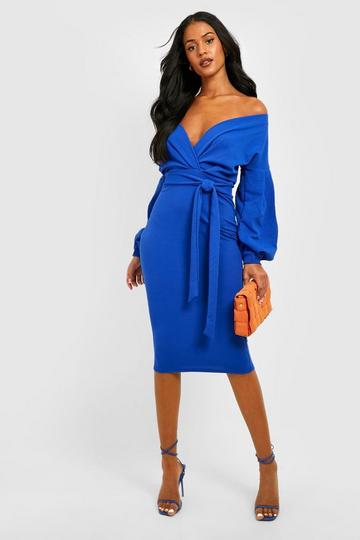 Tall Recycled Off The Shoulder Midi Dress cobalt