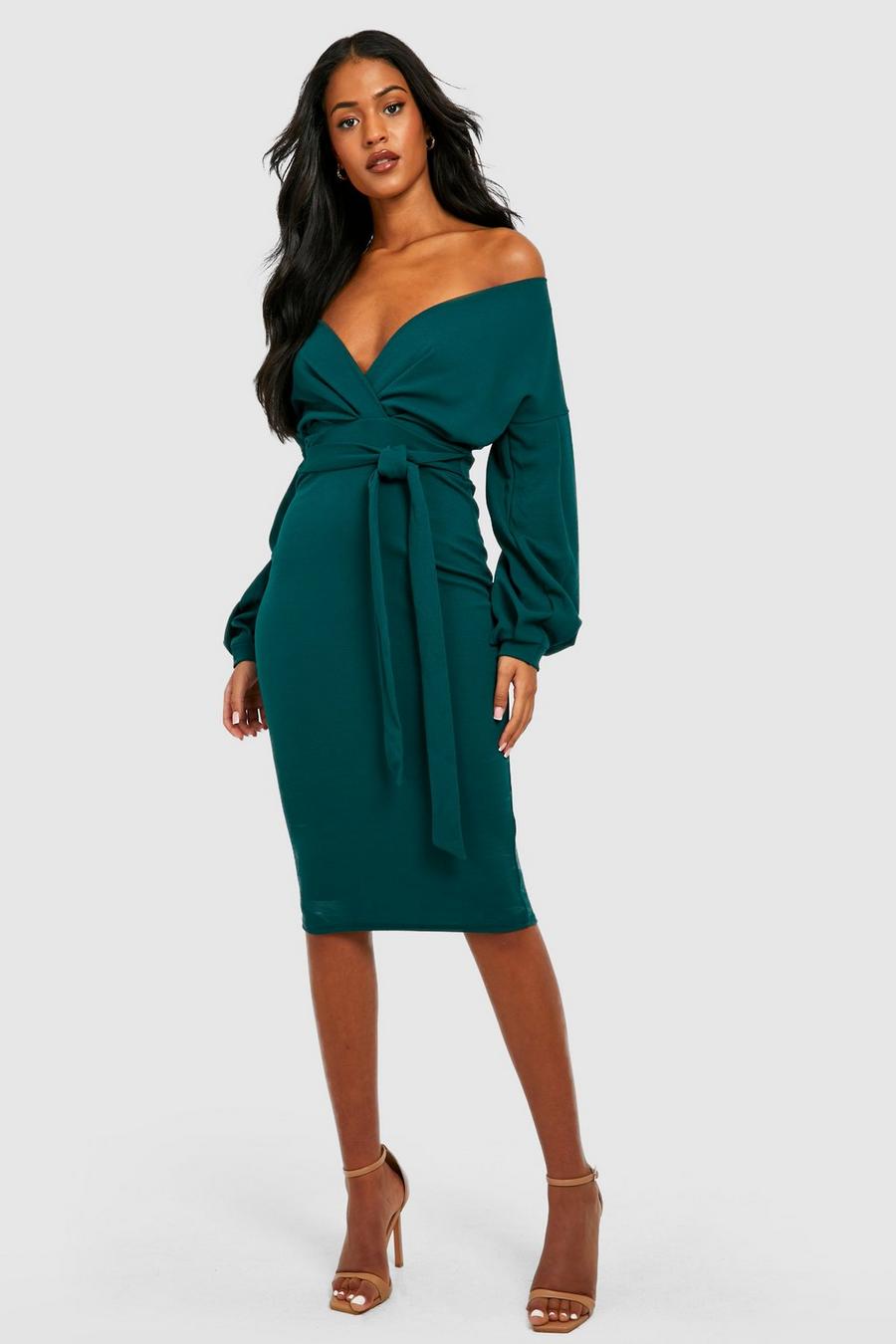 Forest Tall Recycled Off The Shoulder Midi Dress image number 1