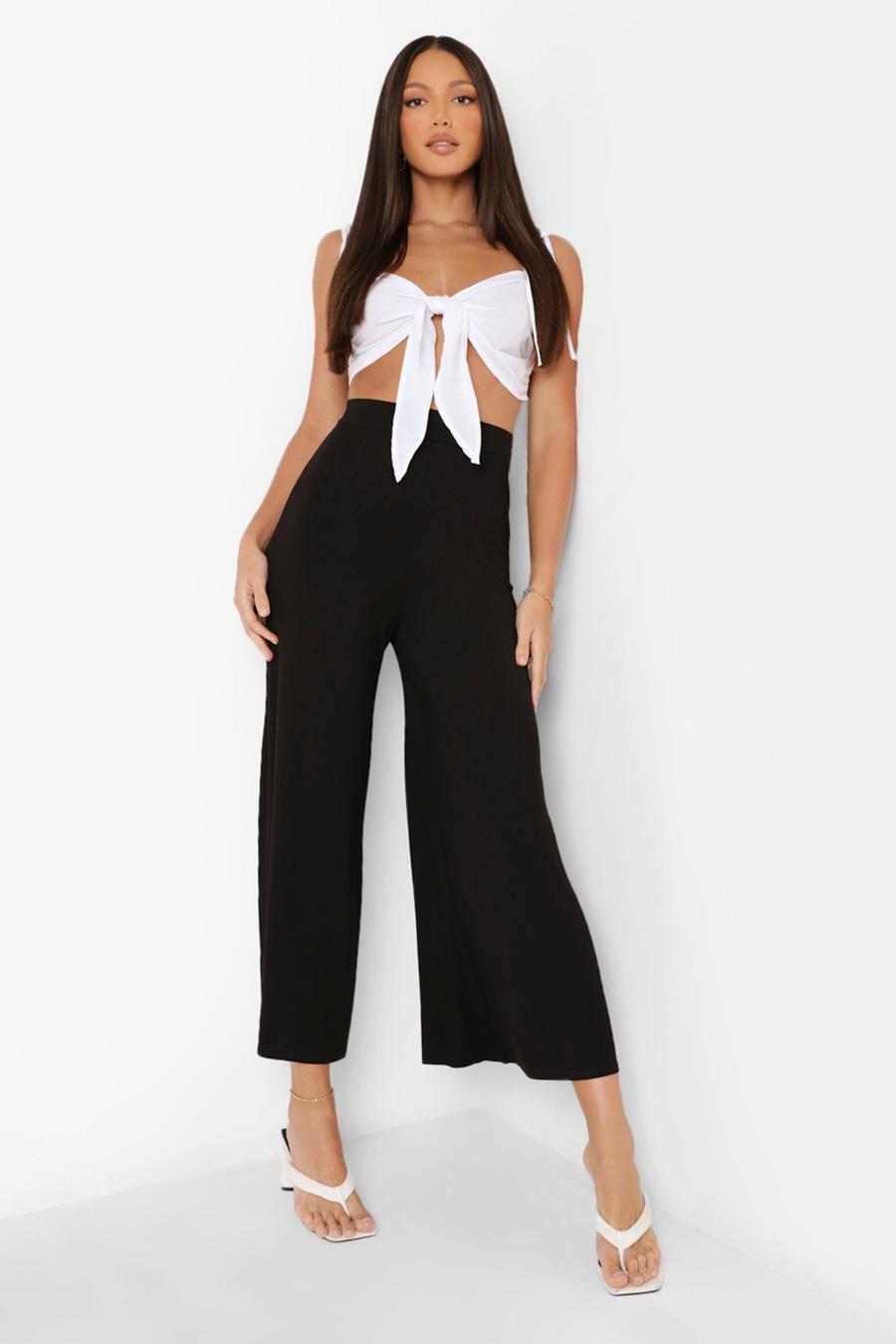 Black Tall Super Flare Jersey Wide Leg Culottes image number 1