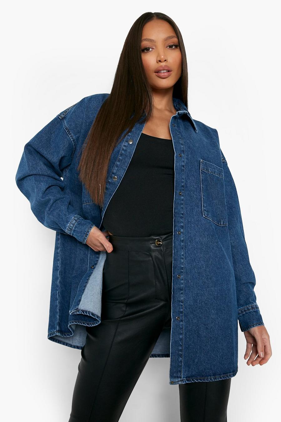 Mid blue Tall Oversized Button Down Denim Shirt image number 1