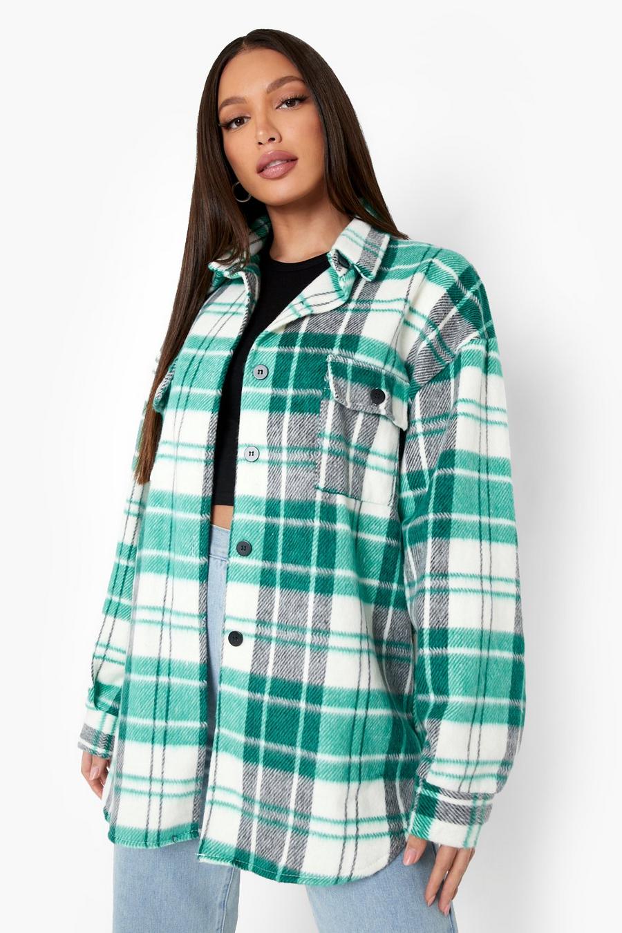 Green Tall Check Boyfriend Shacket image number 1