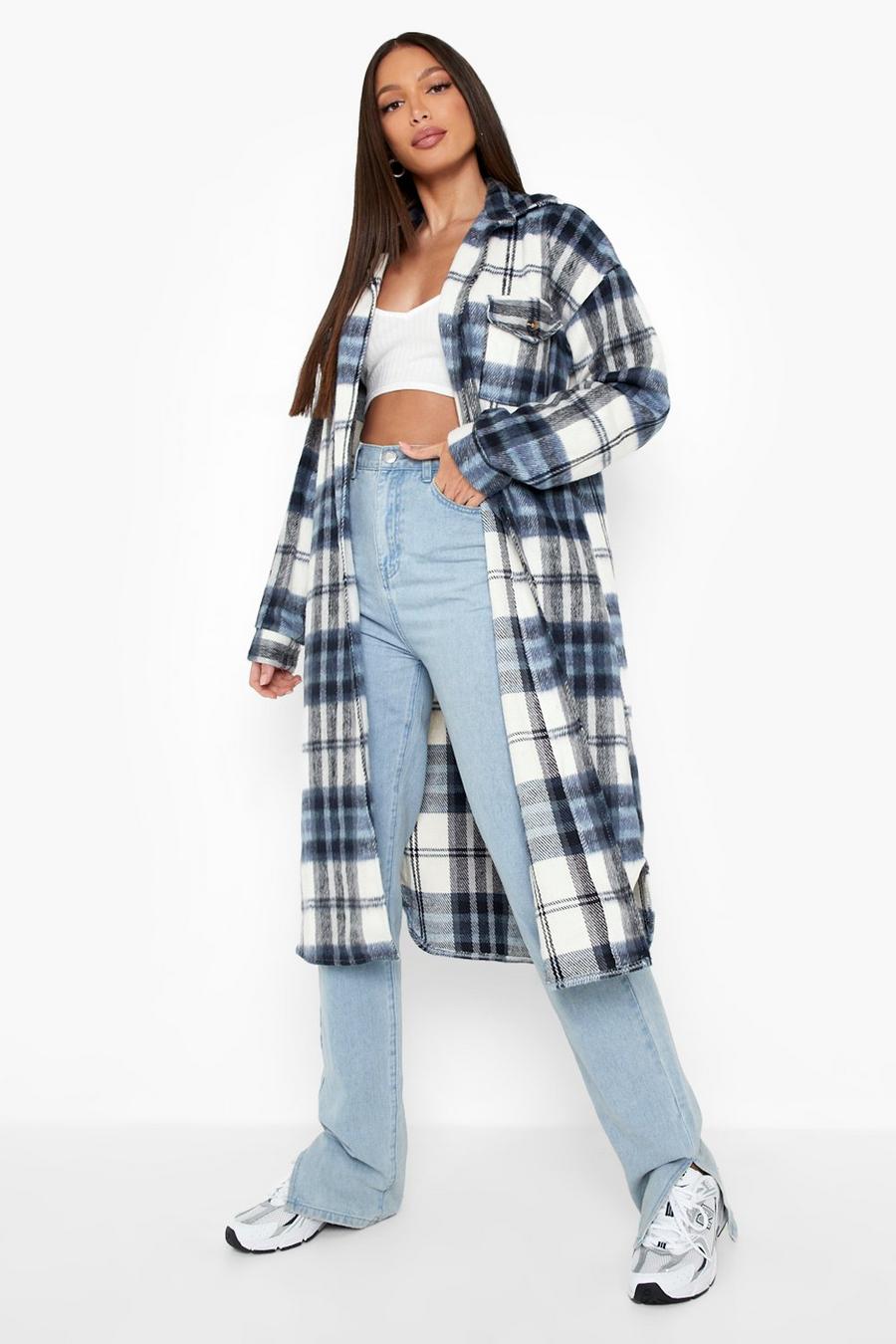 Blue Tall Longline Check Shacket image number 1