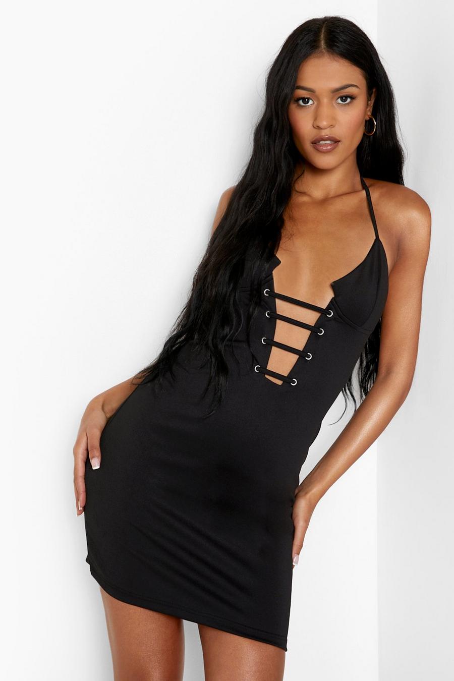 Black noir Tall Corset Strap Detail Mini Dress