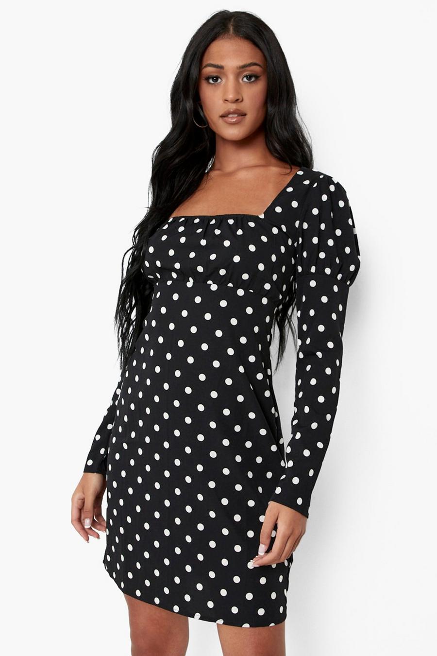 Black Tall Polka Dot Print Mini Dress image number 1
