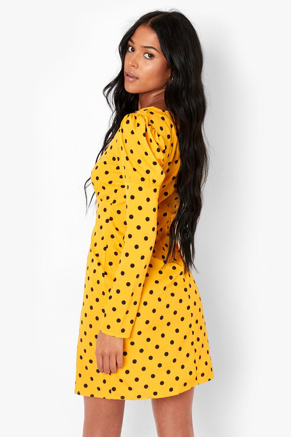 Boohoo yellow polka sales dot dress