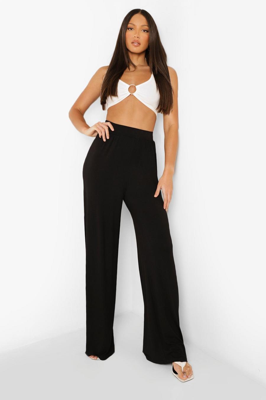 Black Tall Pin Tuck Jersey Wide Leg Trousers image number 1
