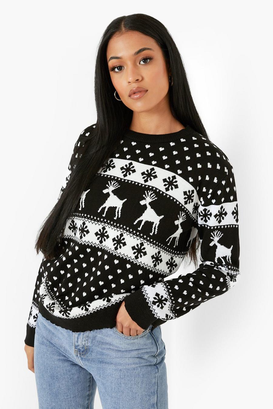 שחור סוודר לחג המולד בדוגמת איילי צפון לנשים גבוהות image number 1
