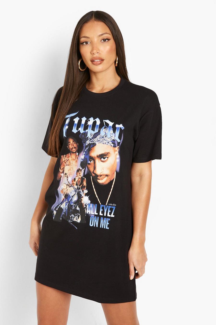 Black Tall Tupac Licensed T-shirt Dress image number 1