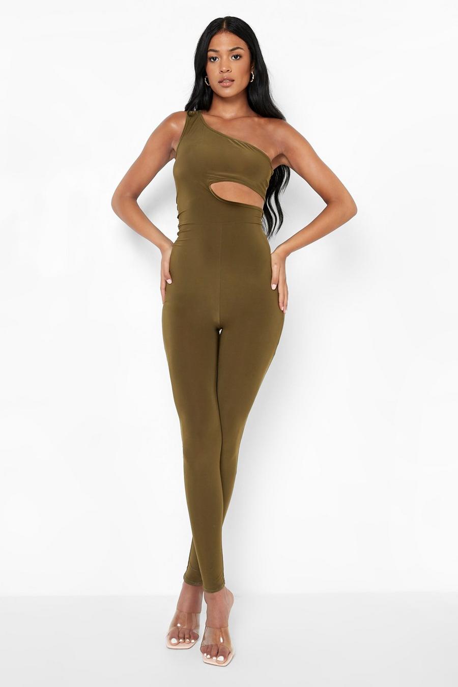 Khaki Tall Cut Out One Shoulder Slinky Jumpsuit image number 1