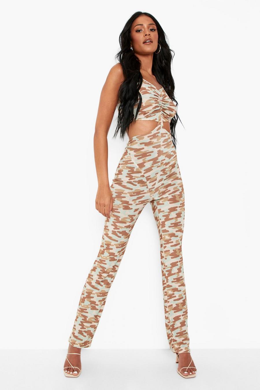 Tall Camo Print Slinky Corset Style Jumpsuit image number 1