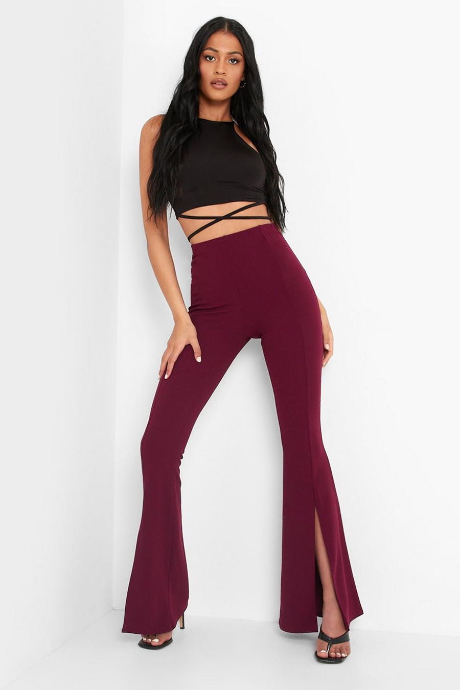 Berry Tall Split Front Flare Trousers image number 1