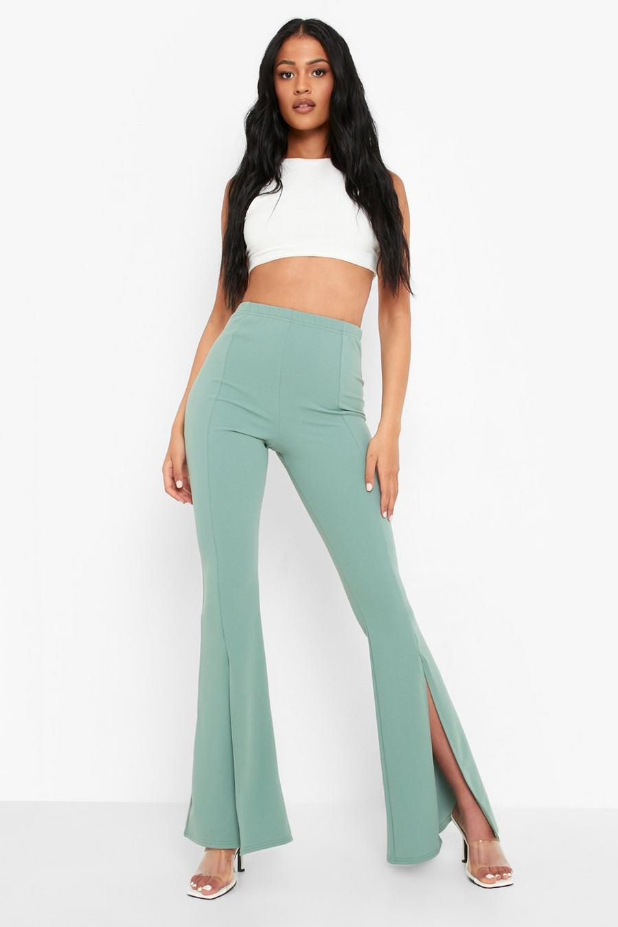 Sage Tall Split Front Flare Trousers image number 1