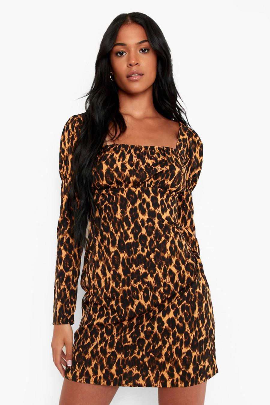 Brown Tall Leopardmönstrad miniklänning image number 1