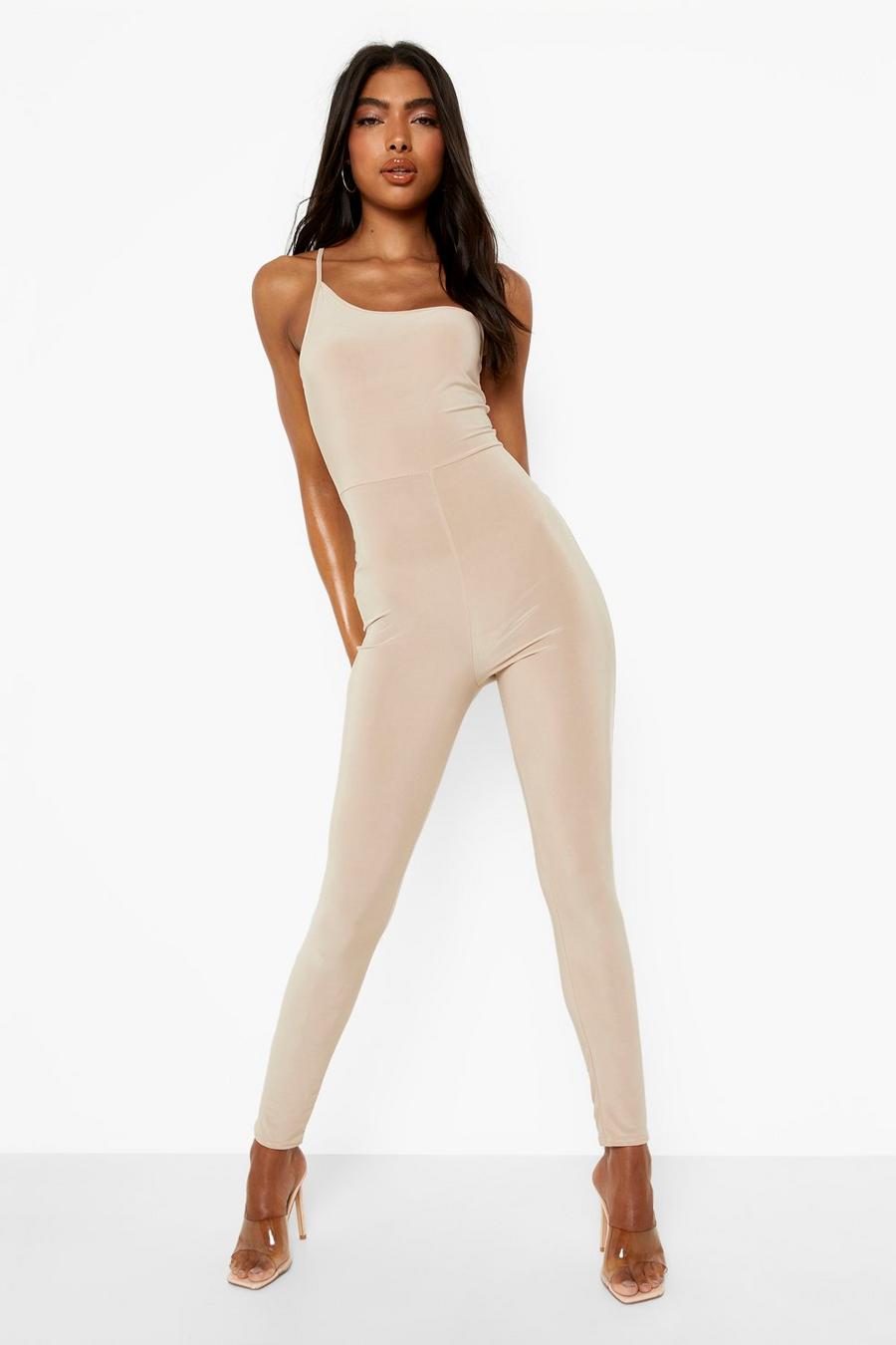 Stone beige Tall One Shoulder Strappy Jumpsuit
