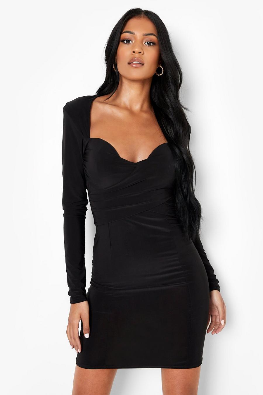 Black Tall Double Slinky Cup Detail Bodycon Dress image number 1