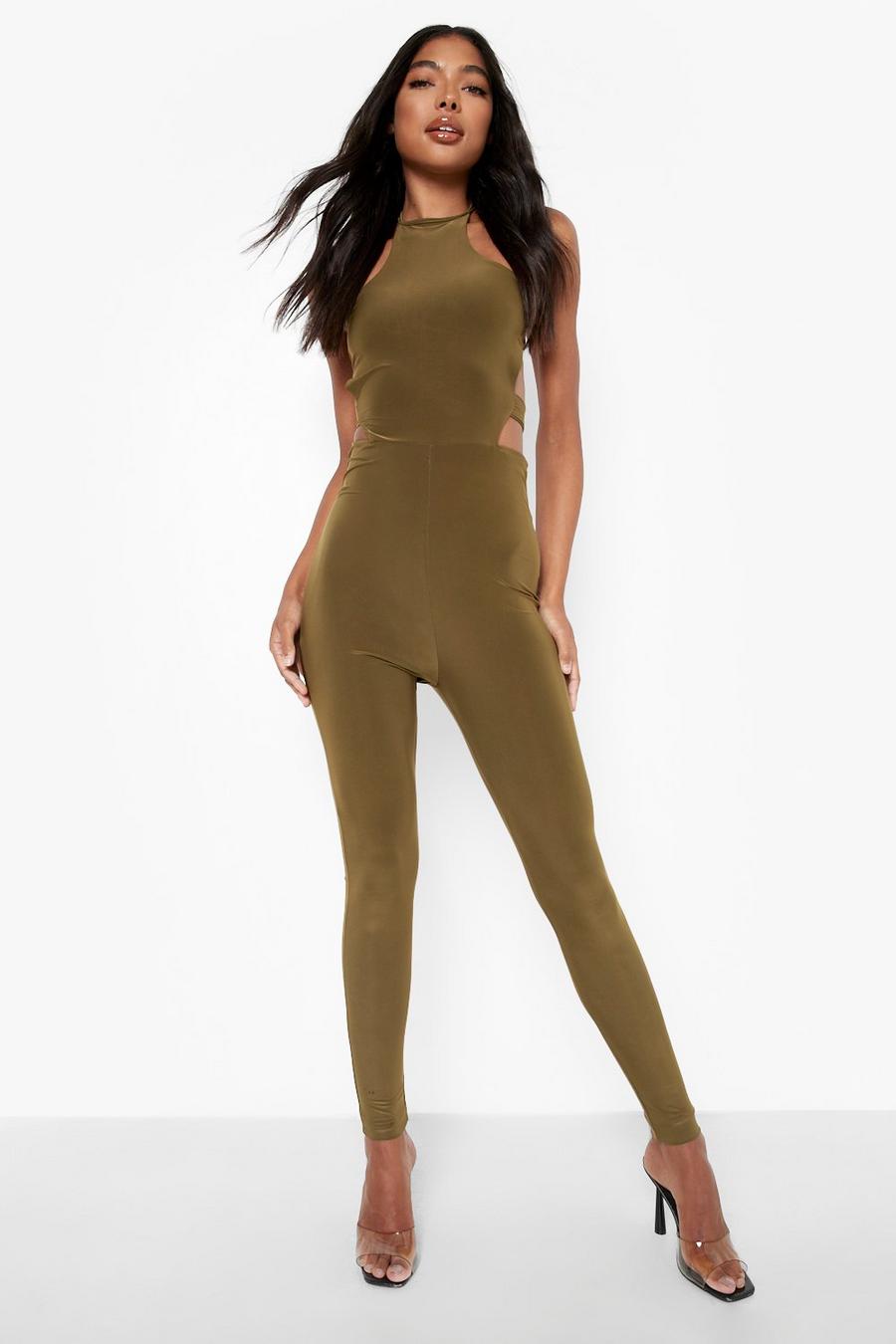 Khaki Tall Cut Out Detail Halter Neck Jumpsuit image number 1