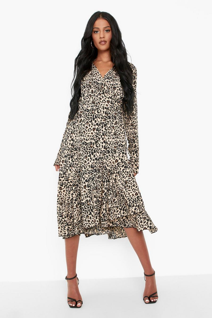 Animal Tall Leopard Print Wrap Midi Dress image number 1