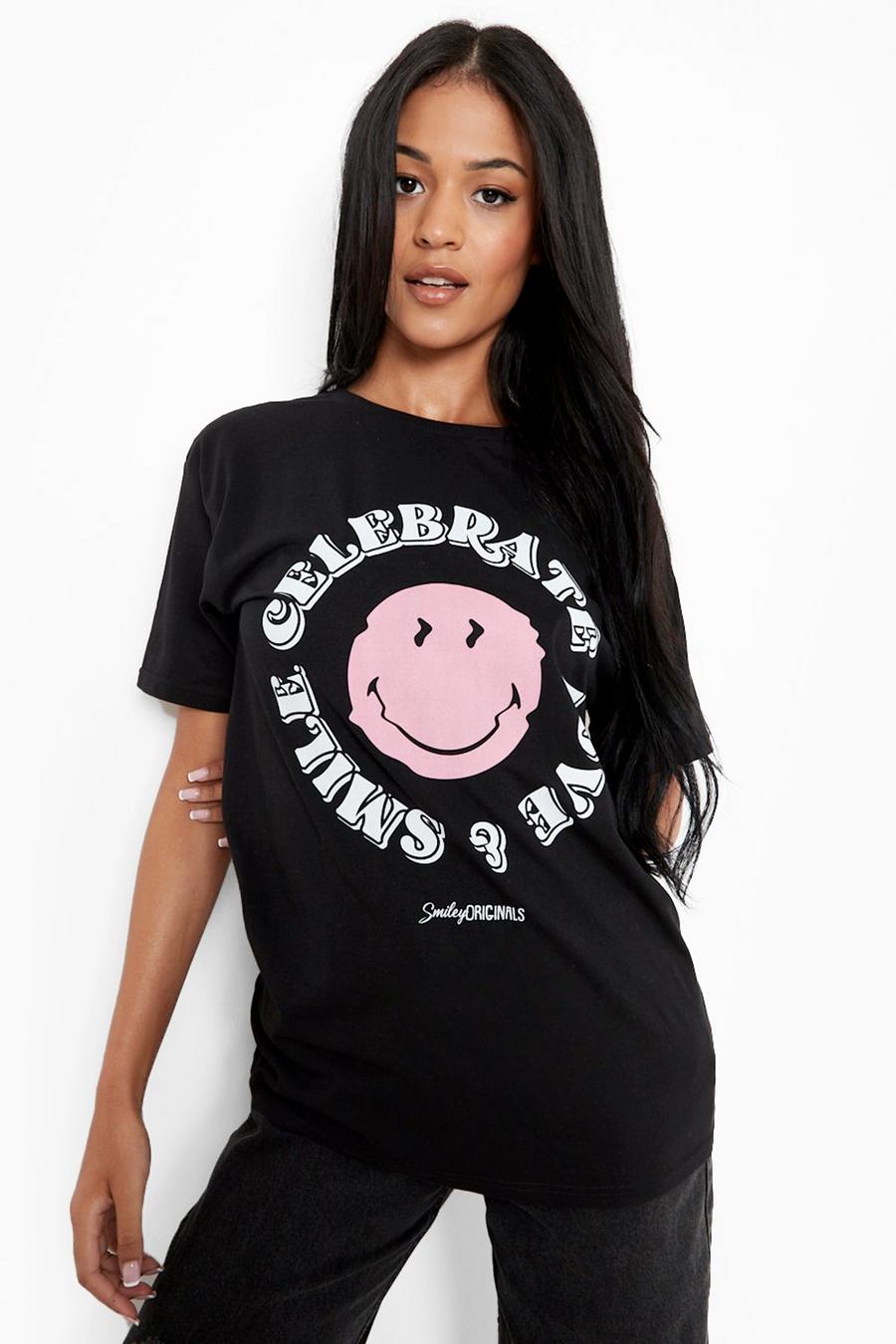 Black Tall Licensed Smiley Print T-shirt image number 1