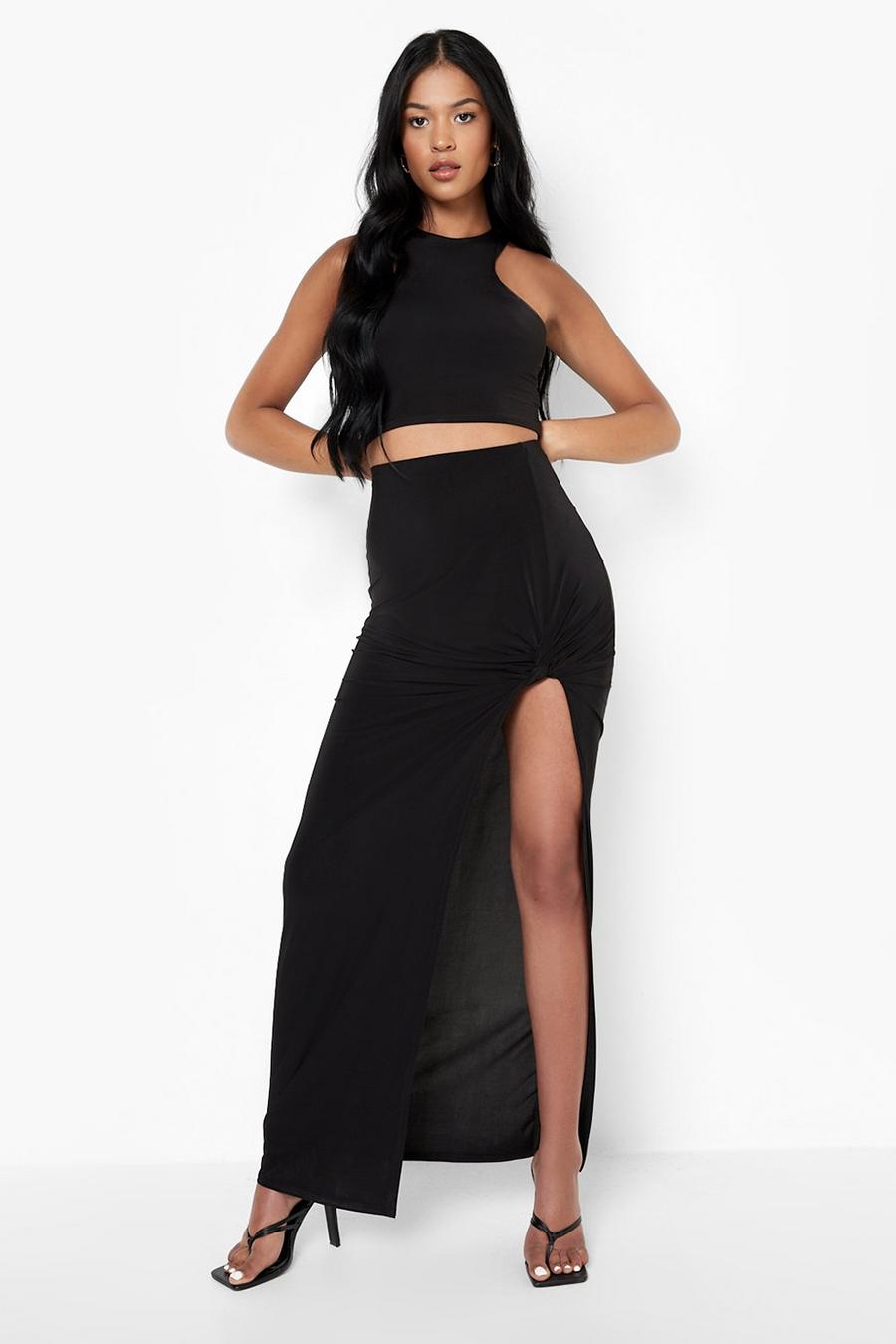 Black Tall Slinky Knot Front Maxi Skirt image number 1